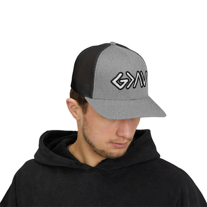GOD>Ups & Downs Trucker Cap – Embroidered Snapback Mesh Hat