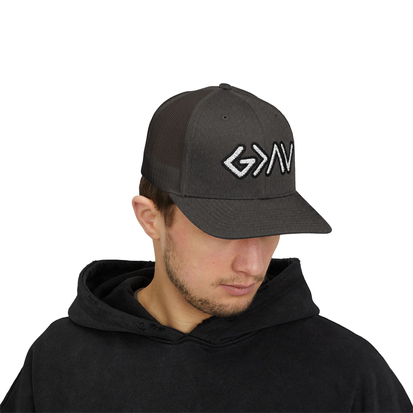 GOD>Ups & Downs Trucker Cap – Embroidered Snapback Mesh Hat