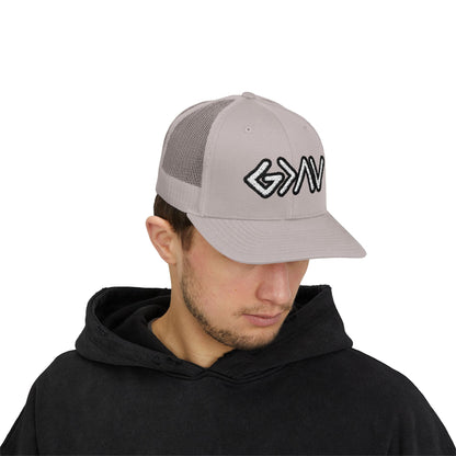 GOD>Ups & Downs Trucker Cap – Embroidered Snapback Mesh Hat