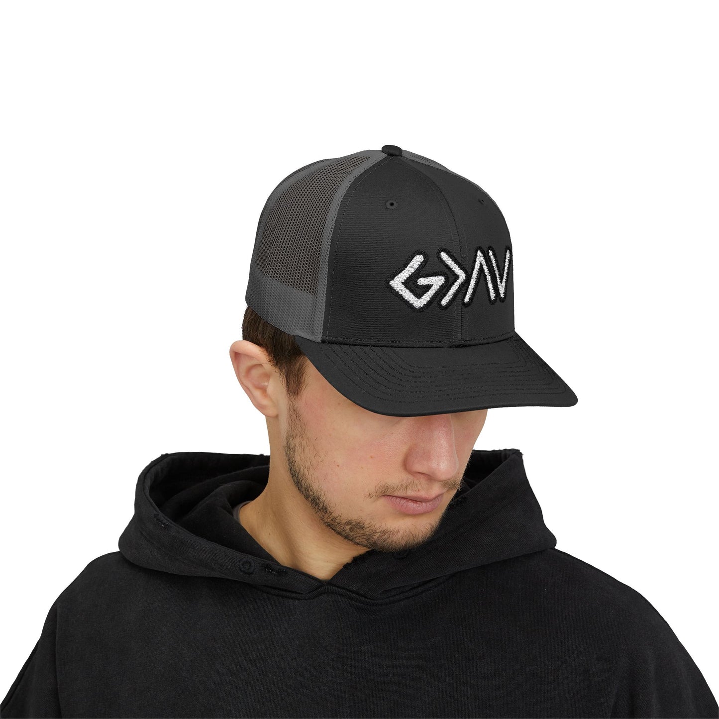 GOD>Ups & Downs Trucker Cap – Embroidered Snapback Mesh Hat