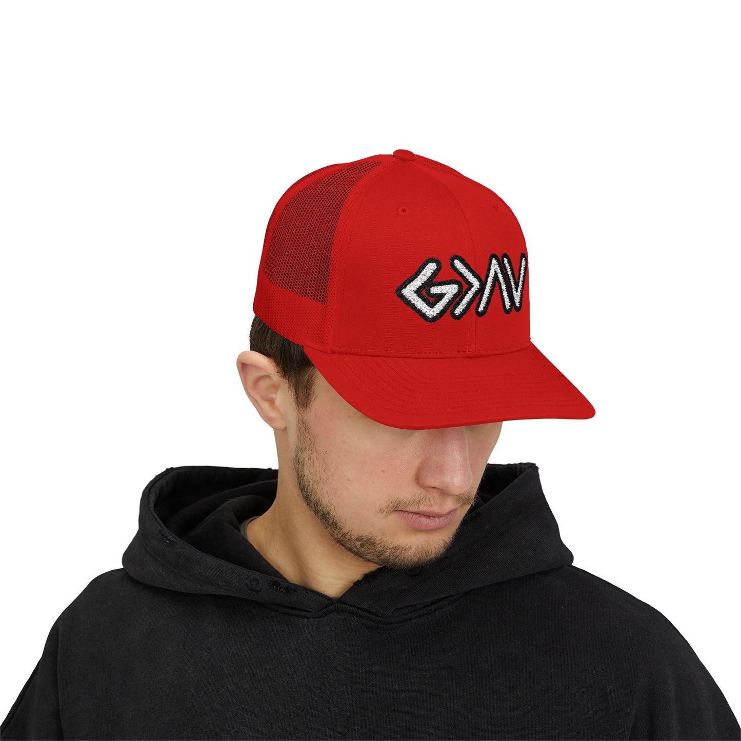 GOD>Ups & Downs Trucker Cap – Embroidered Snapback Mesh Hat
