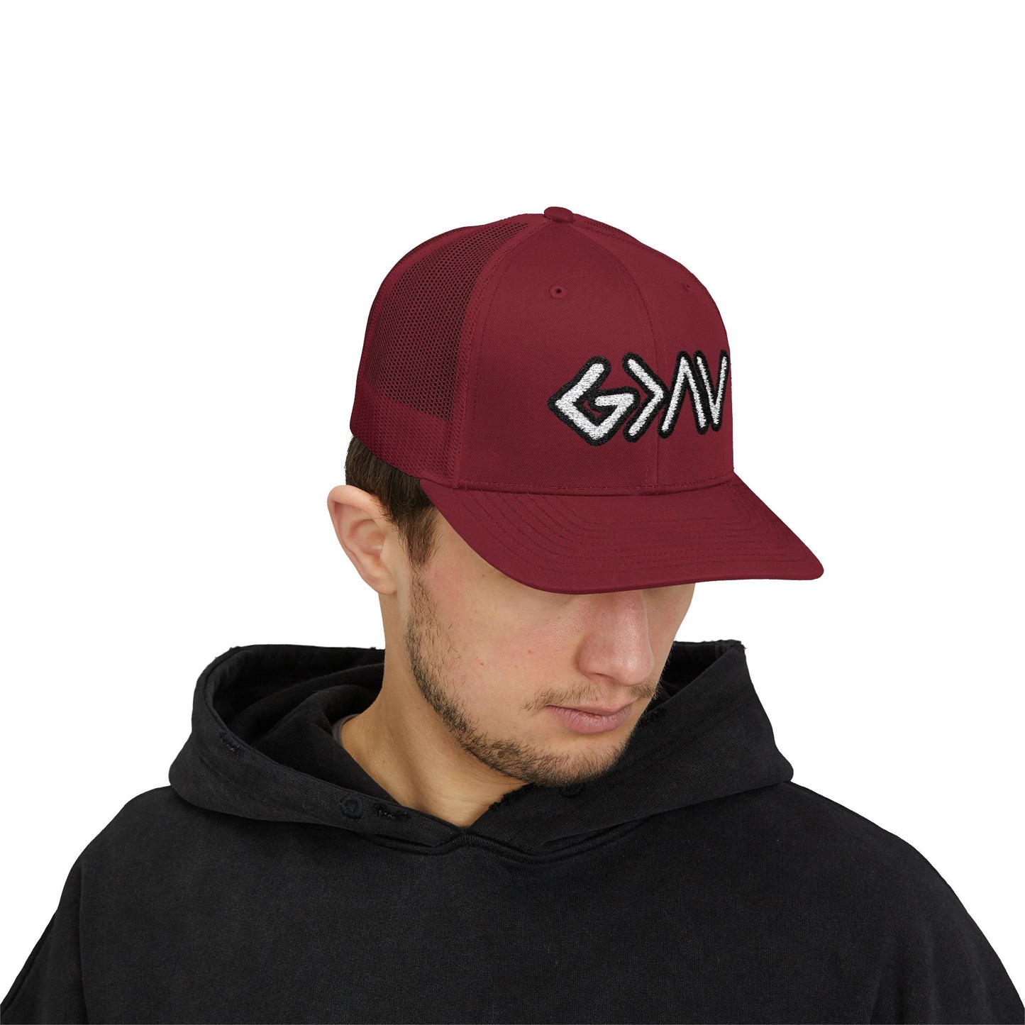 GOD>Ups & Downs Trucker Cap – Embroidered Snapback Mesh Hat