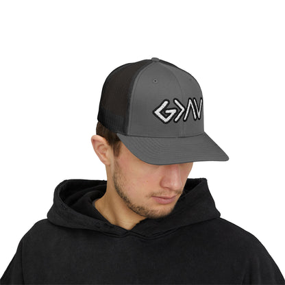 GOD>Ups & Downs Trucker Cap – Embroidered Snapback Mesh Hat