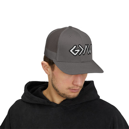 GOD>Ups & Downs Trucker Cap – Embroidered Snapback Mesh Hat