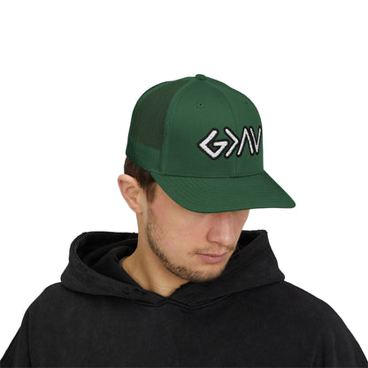 GOD>Ups & Downs Trucker Cap – Embroidered Snapback Mesh Hat