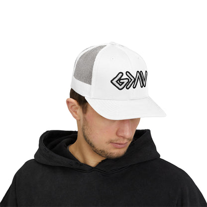 GOD>Ups & Downs Trucker Cap – Embroidered Snapback Mesh Hat