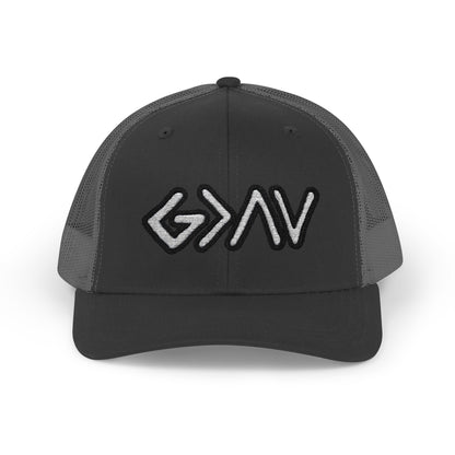 GOD>Ups & Downs Trucker Cap – Embroidered Snapback Mesh Hat