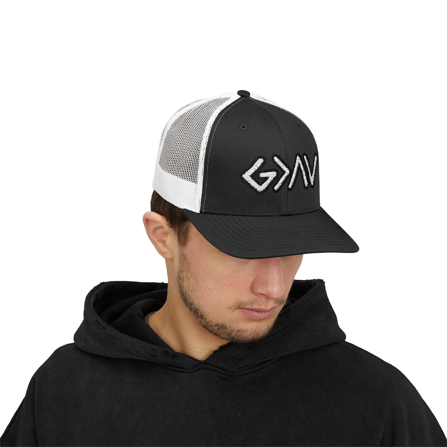 GOD>Ups & Downs Trucker Cap – Embroidered Snapback Mesh Hat