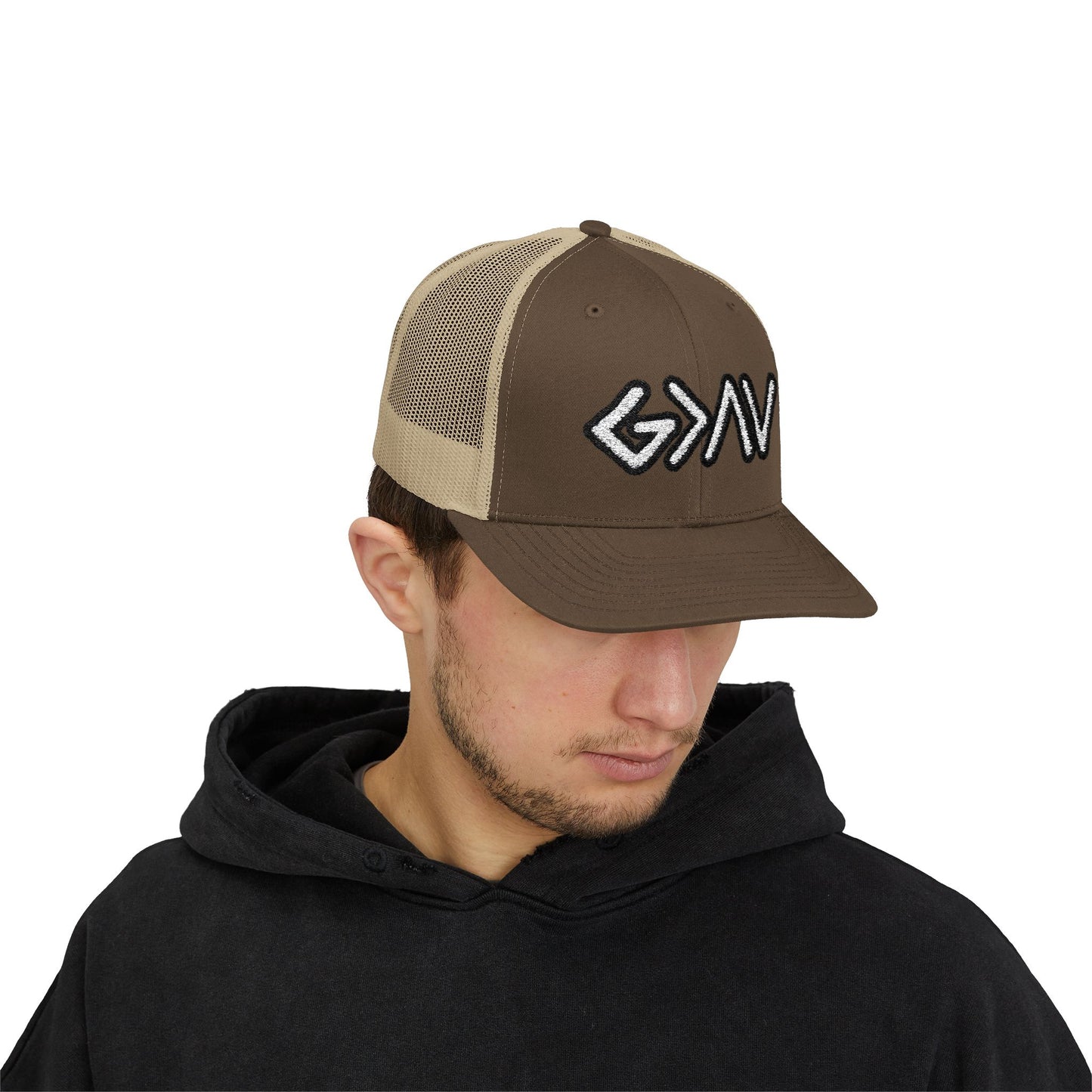 GOD>Ups & Downs Trucker Cap – Embroidered Snapback Mesh Hat
