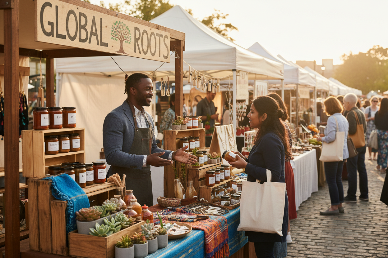 Black entrepreneur selling at the market